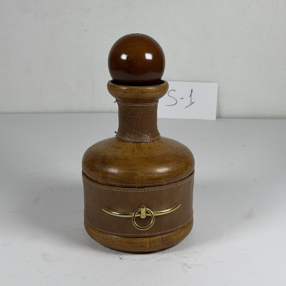 Vintage Leather Wrapped Decanter Equestrian Brass Bit Detail S-1